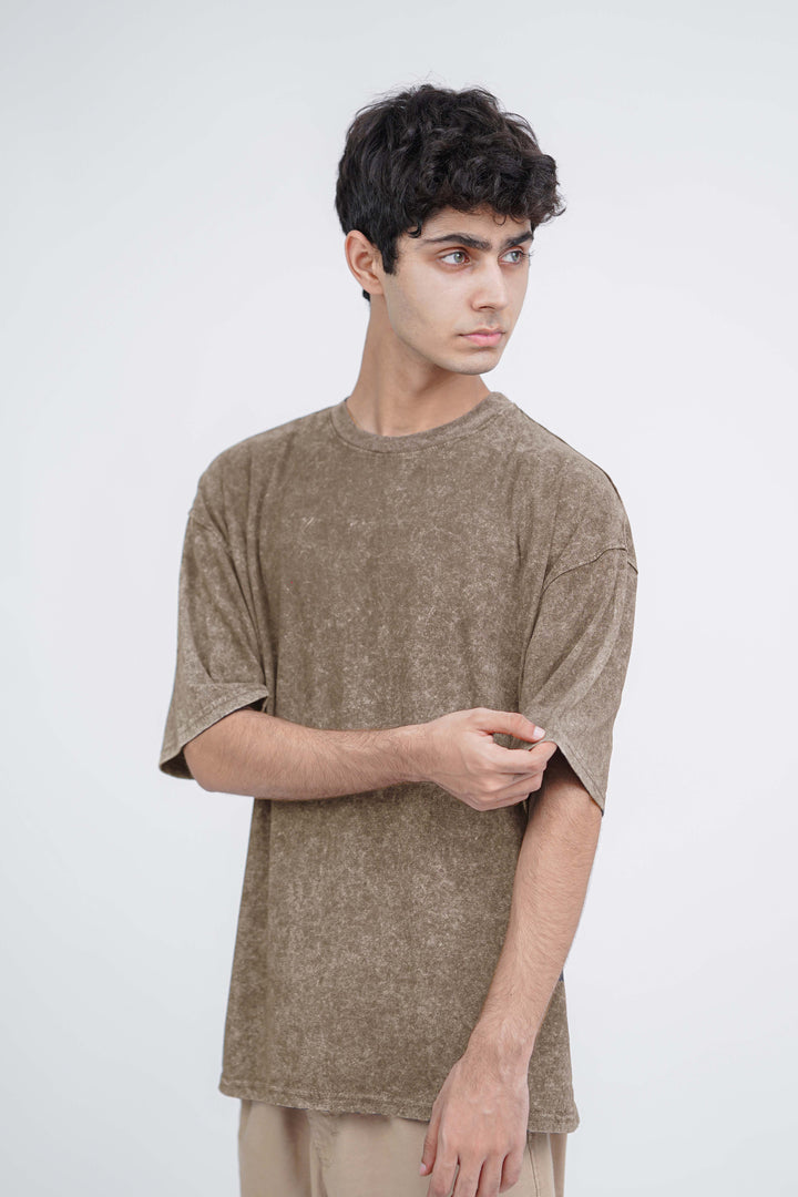 Khaki Acid Wash Oversized Tshirt ParadiseZone