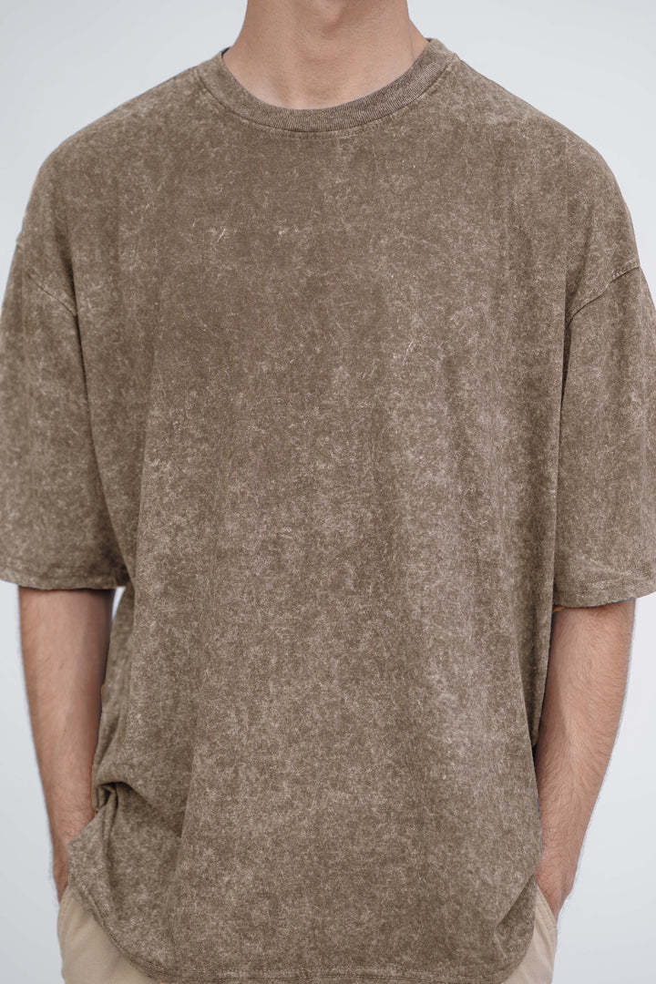 Khaki Acid Wash Oversized Tshirt ParadiseZone