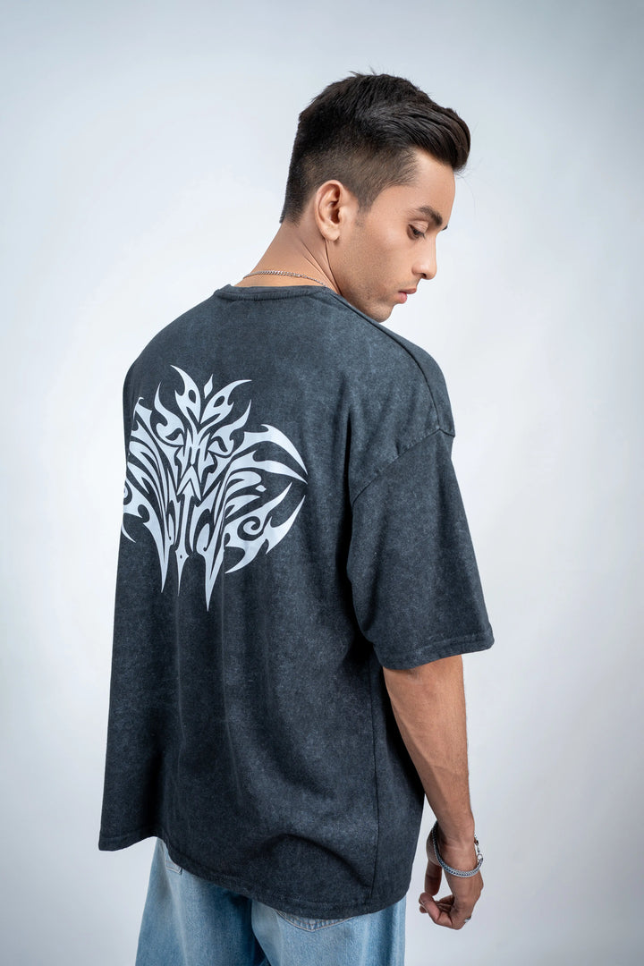 Acid Wash Oversized Tee – Signature Tribal Back Art - ParadiseZone