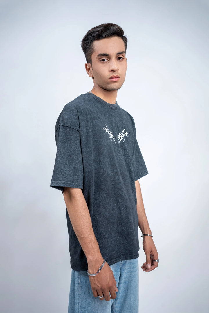 Acid Wash Oversized Tee – Signature Tribal Back Art - ParadiseZone