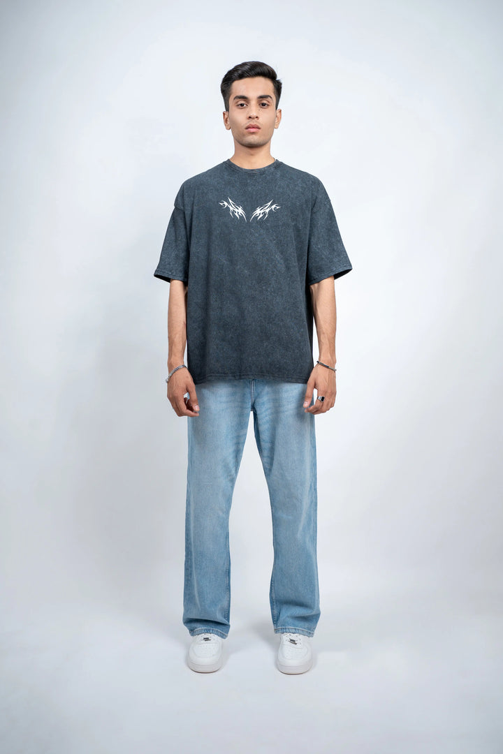 Acid Wash Oversized Tee – Signature Tribal Back Art - ParadiseZone