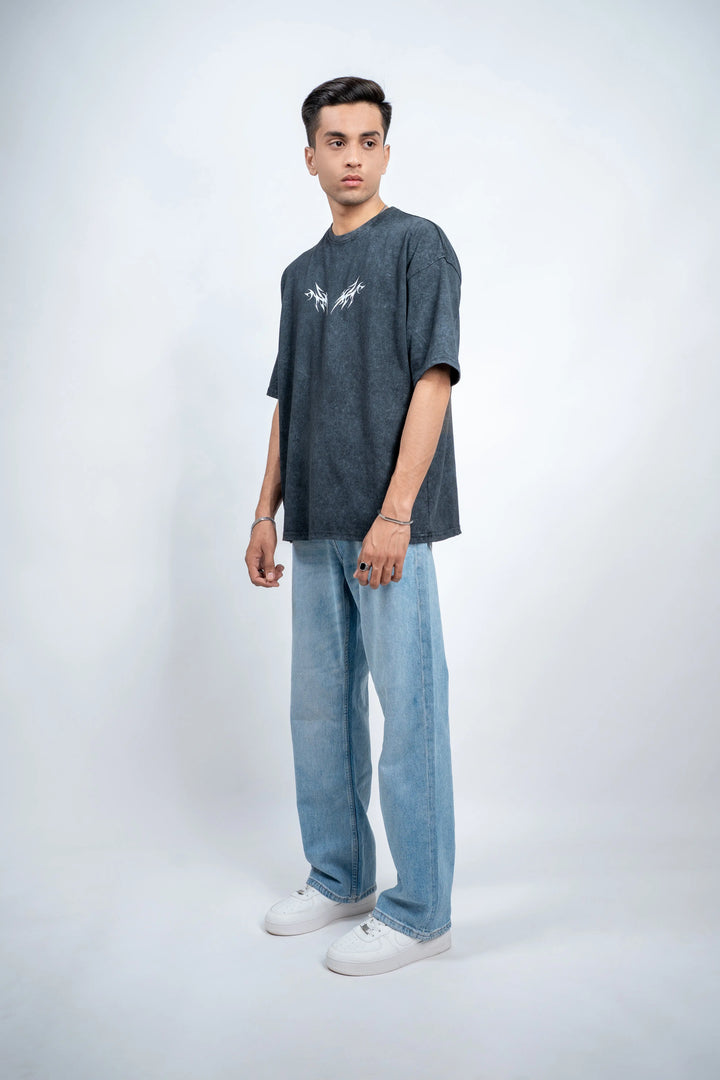 Acid Wash Oversized Tee – Signature Tribal Back Art - ParadiseZone