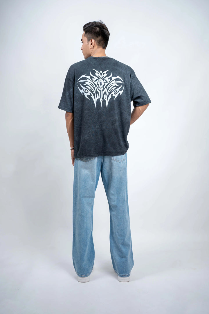 Acid Wash Oversized Tee – Signature Tribal Back Art - ParadiseZone