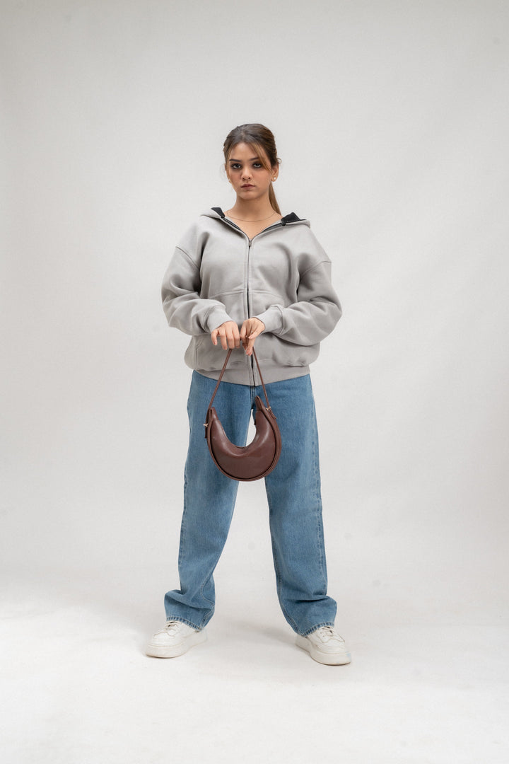 Steel Grey Plain Oversized Zipper Hoodie ParadiseZone