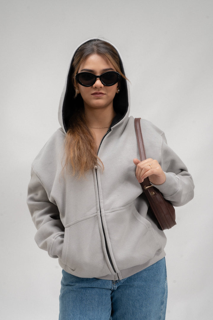 Steel Grey Plain Oversized Zipper Hoodie ParadiseZone