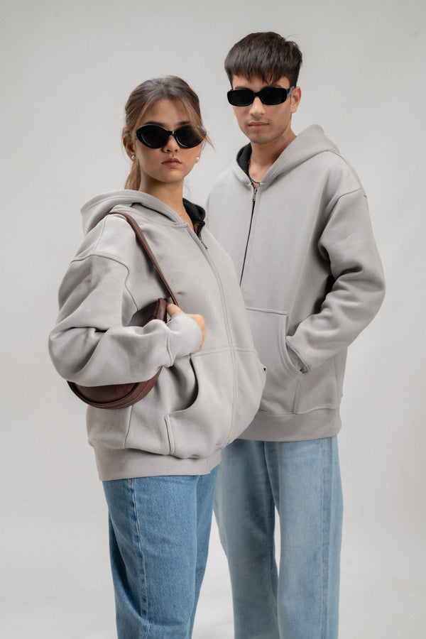 Steel Grey Plain Oversized Zipper Hoodie ParadiseZone