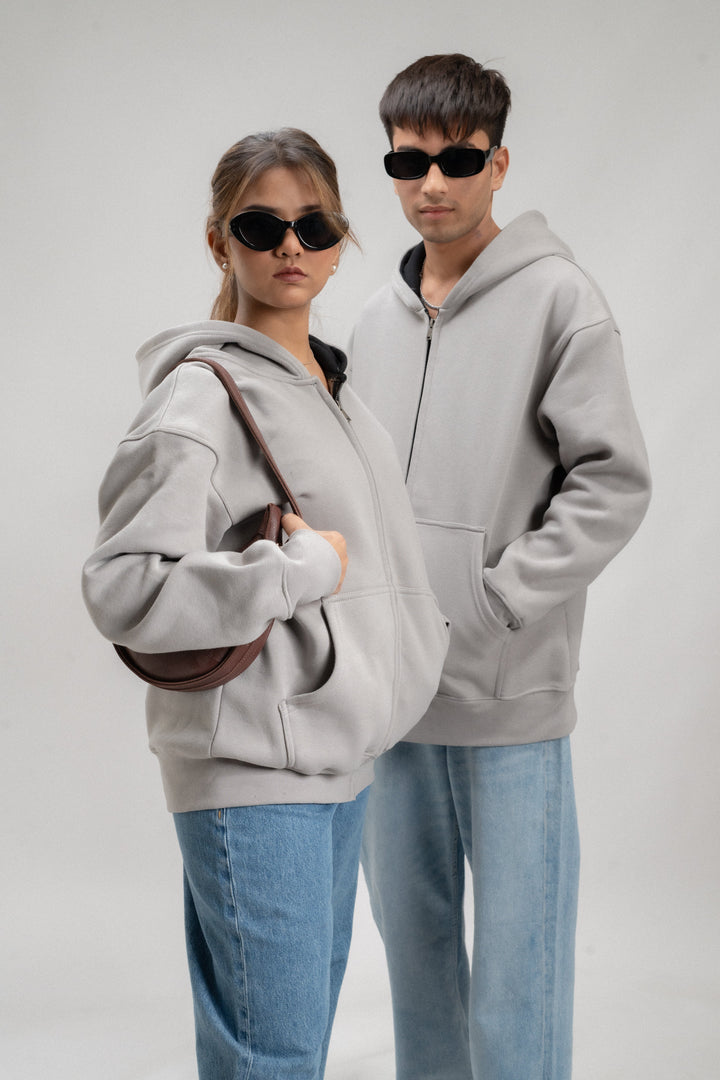 Steel Grey Plain Oversized Zipper Hoodie ParadiseZone