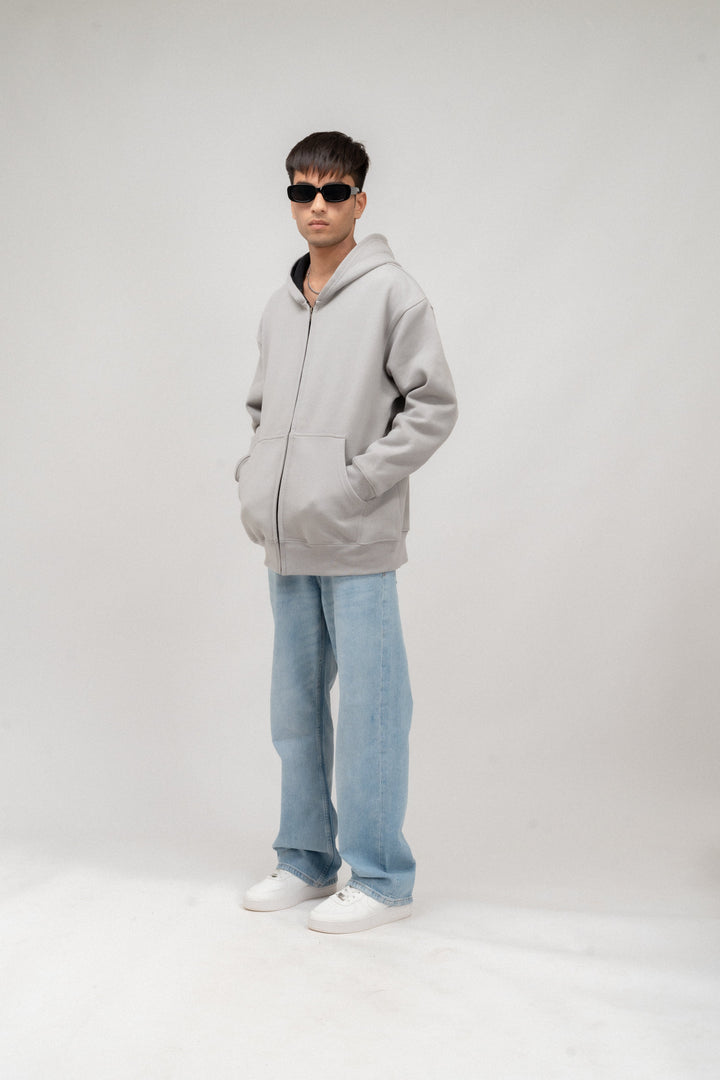 Steel Grey Plain Oversized Zipper Hoodie ParadiseZone