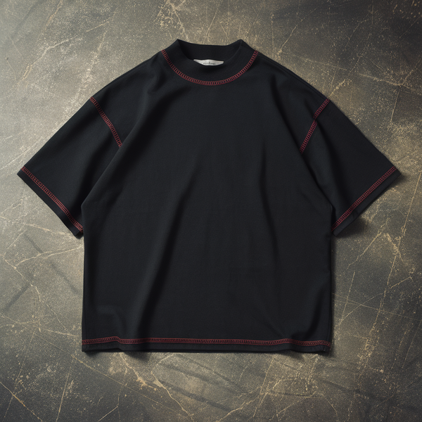 Black Boxy-Fit Red Contrast Stitched T-shirt