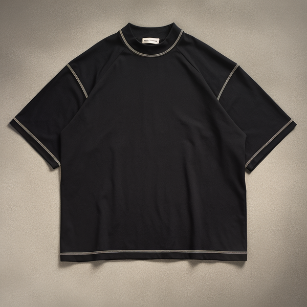 Black Mock-neck contrast Stitched T-shirt