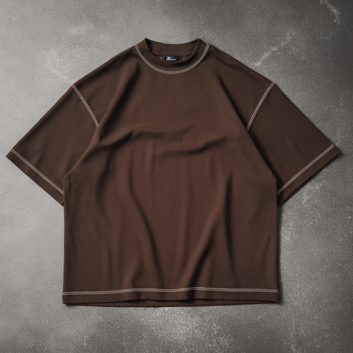 Mock-neck contrast Stitched T-shirt ParadiseZone