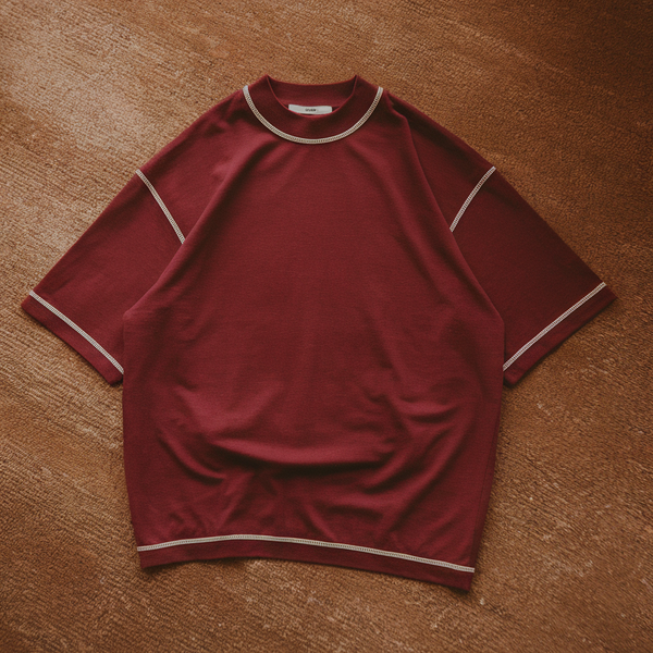 Red Boxy-fit Contrast Stitched T-shirt