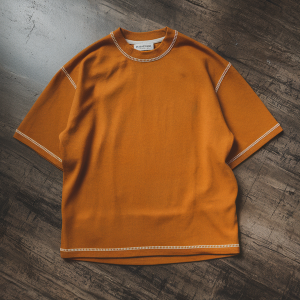Mustard Boxy-Fit Contrast Stitched T-shirt
