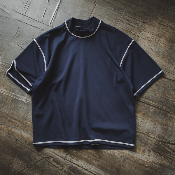 Navy Blue Boxy-Fit Contrast stitched T-shirt