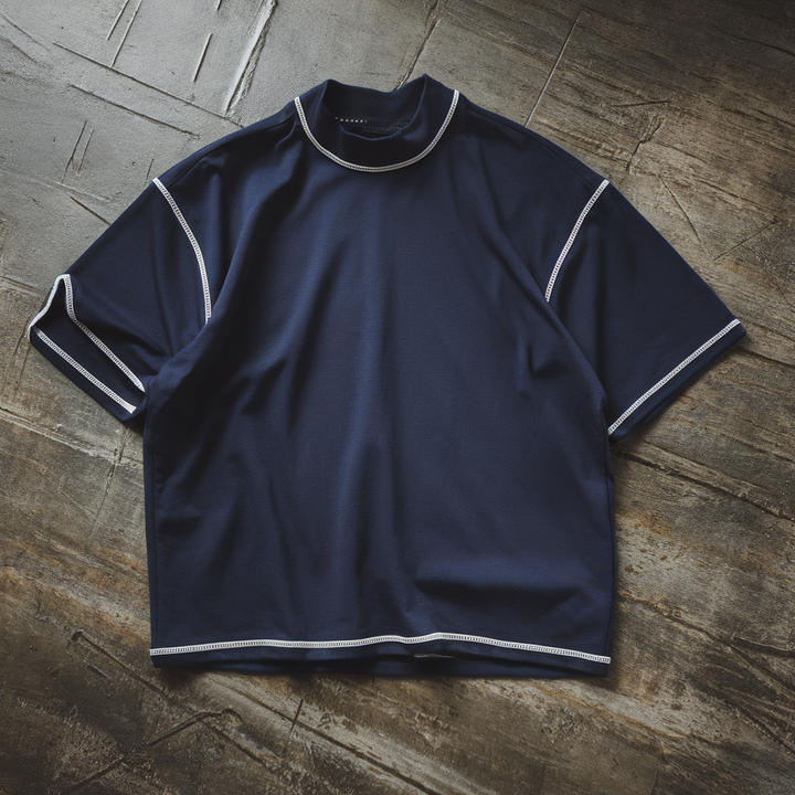 Mock-neck contrast Stitched T-shirt ParadiseZone