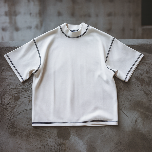 White Boxy-Fit Contrast Stitched T-shirt