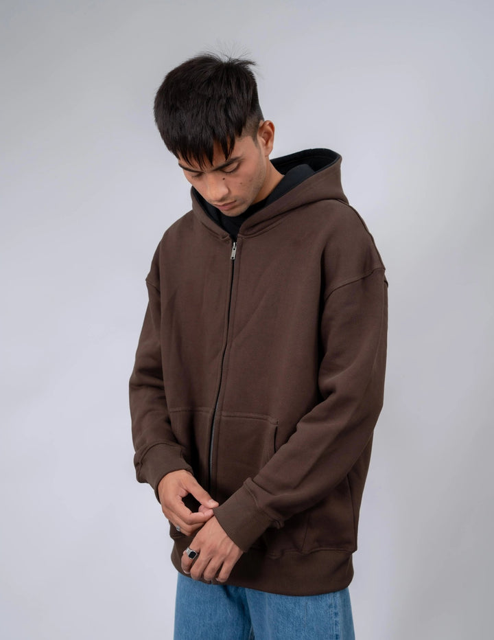 Brown Plain Oversized Zipper Hoodie - ParadiseZone