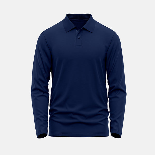 Navy Blue Long Sleeves Polo T-shirt ParadiseZone