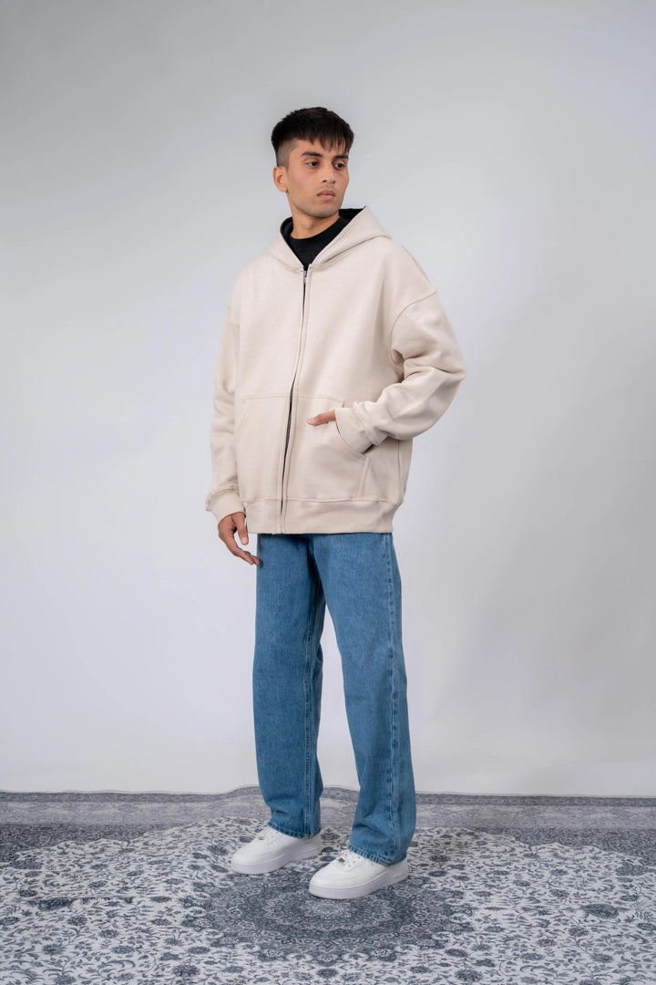 OFF White Plain Oversized Zipper Hoodie - ParadiseZone