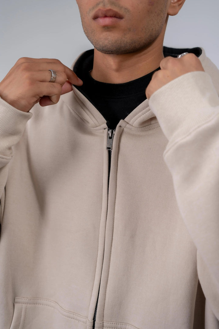 OFF White Plain Oversized Zipper Hoodie - ParadiseZone