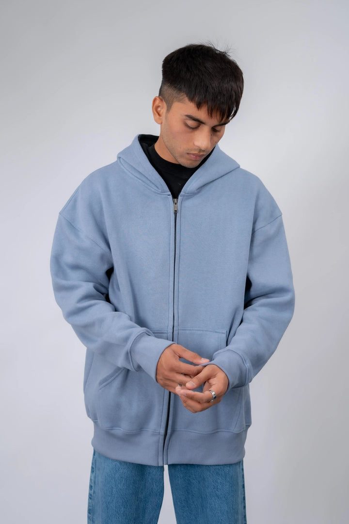 Sky Blue Plain Oversized Zipper Hoodie - ParadiseZone
