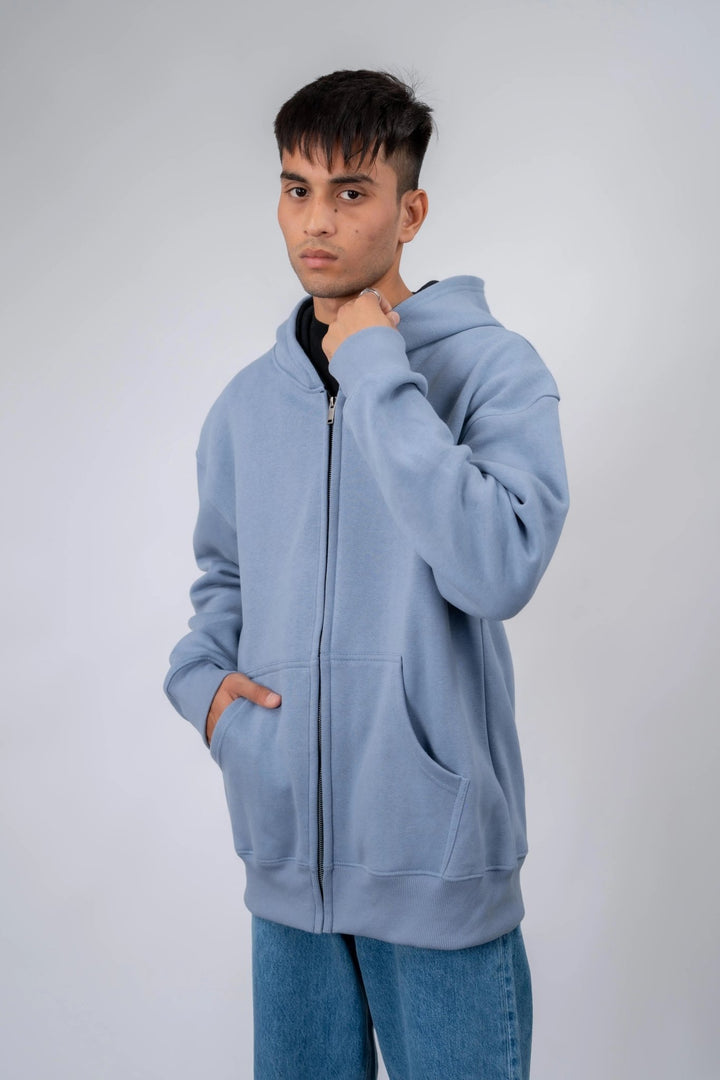 Sky Blue Plain Oversized Zipper Hoodie - ParadiseZone