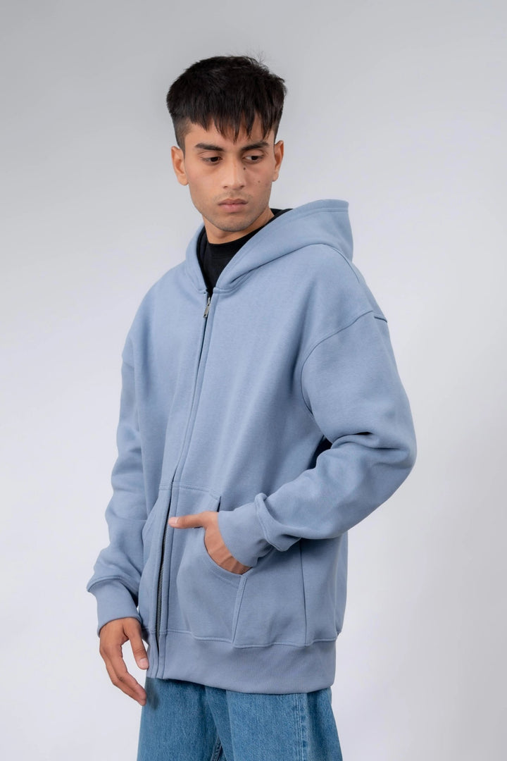Sky Blue Plain Oversized Zipper Hoodie - ParadiseZone