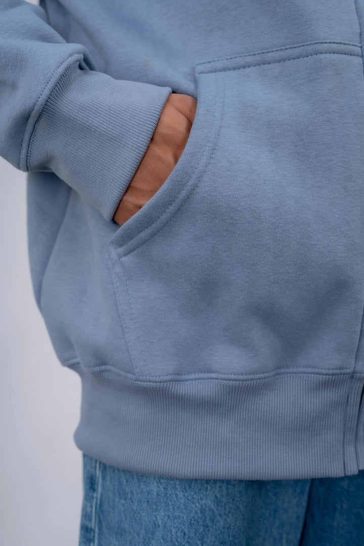 Sky Blue Plain Oversized Zipper Hoodie - ParadiseZone