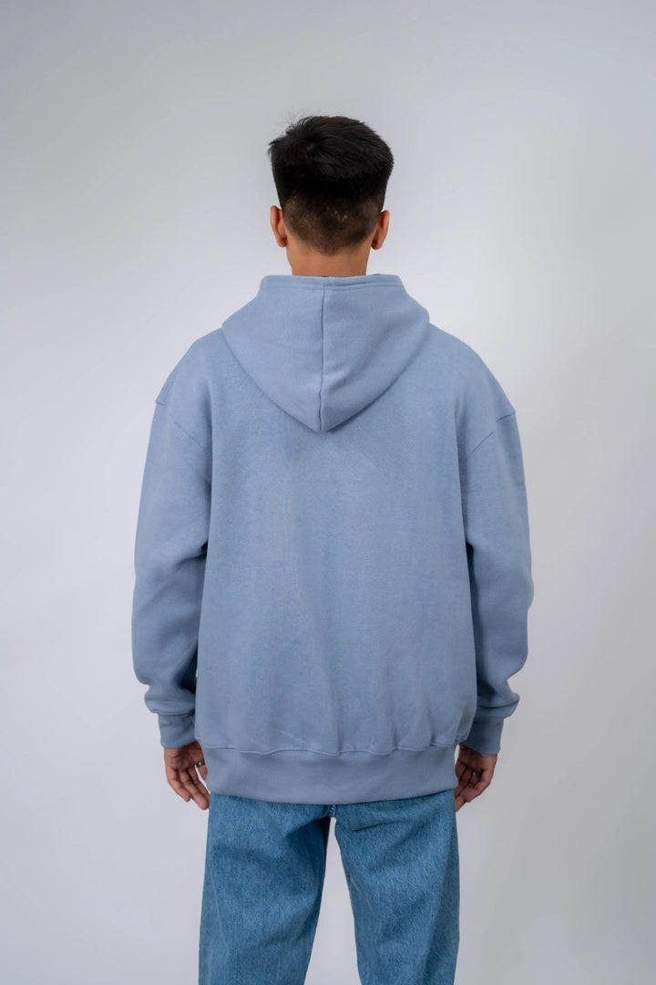 Sky Blue Plain Oversized Zipper Hoodie - ParadiseZone