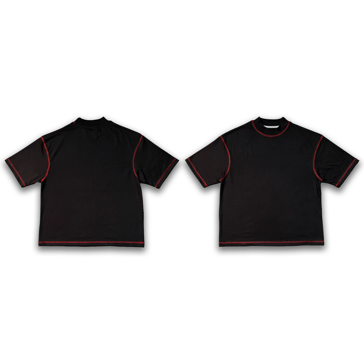 Black Boxy-Fit Red Contrast Stitched T-shirt ParadiseZone