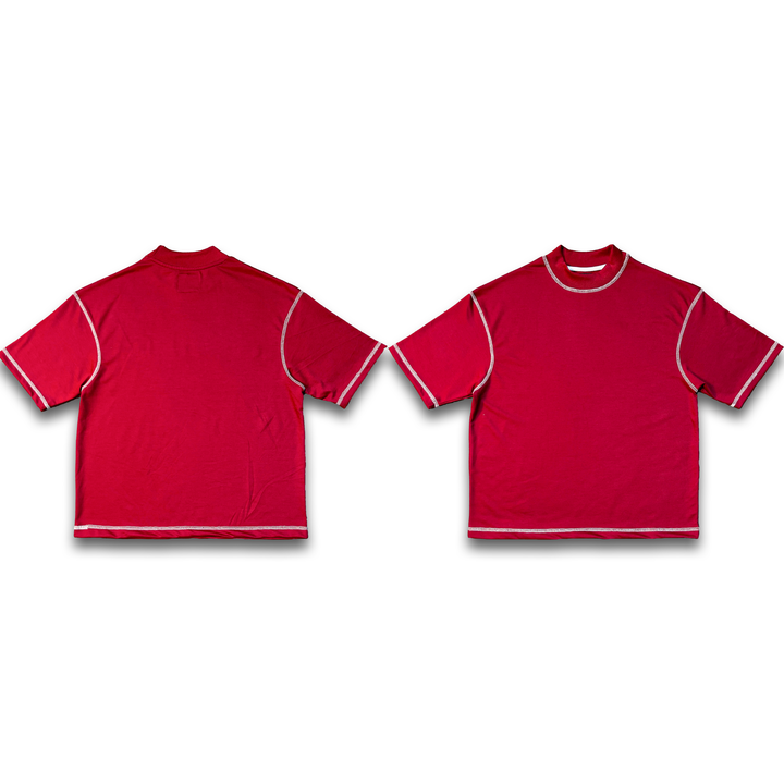 Red Boxy-fit Contrast Stitched T-shirt ParadiseZone